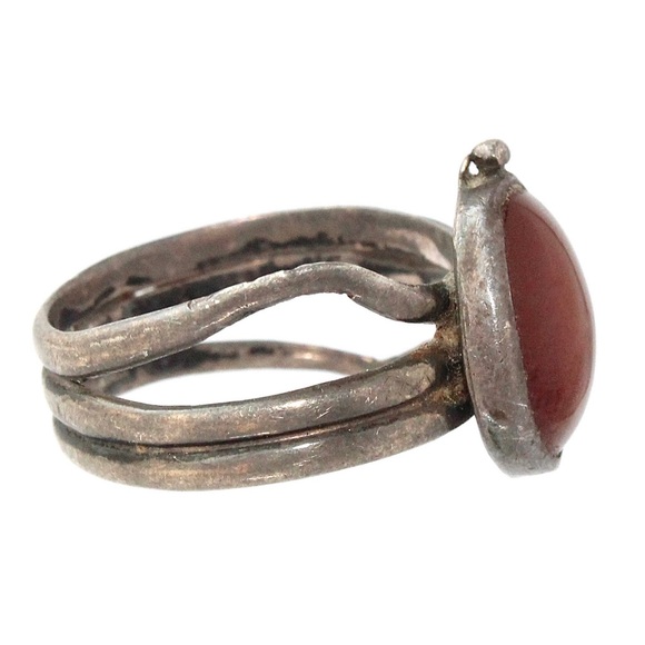 Vintage Banded Agate Sterling Silver Ring Size 7 Red Orange Striped Asymmetrical - Picture 3 of 5